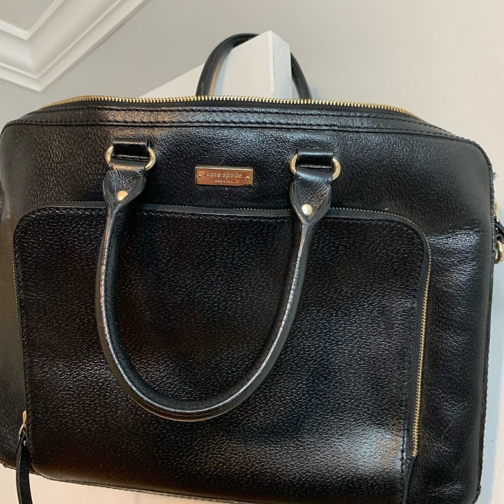 Kate Spade Black Leather Padded Laptop Bag/Purse